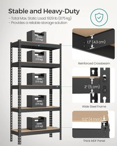 SONGMICS 5 szintes polcrendszer készlet 2 db-os,  30×75×150 cm, fekete