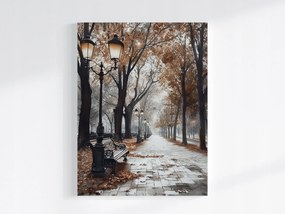 Vászonkép Canvas Tájkép Város Utca Sikátor Padok Ősz Eső 60x80