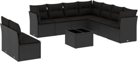 vidaXL 10 részes fekete polyrattan kerti ülőgarnitúra párnákkal