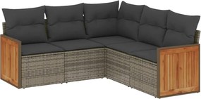 vidaXL 5 részes szürke polyrattan kerti ülőgarnitúra párnákkal