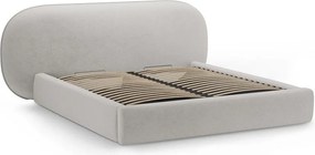 Világosszürke kárpitozott ágyneműtartós franciaágy ágyráccsal 200x200 cm Ovalo – Micadoni