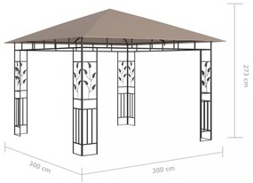 vidaXL tópszínű pavilon szúnyoghálóval/LED fényfüzérrel 3 x 3 x 2,73 m