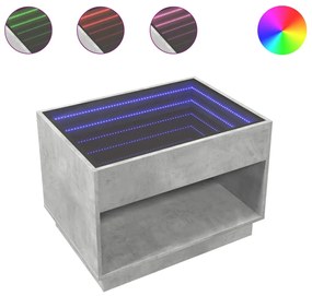Betonszürke végtelen hatású LED-es dohányzóasztal 70x50x50 cm