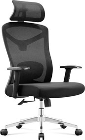 Ergonomikus irodai forgószék, deréktámasszal, 2D háttámla hálós anyaggal, fekete