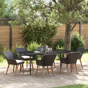 7 Darabos Kerti Étkező Szett Fekete Poly Rattan