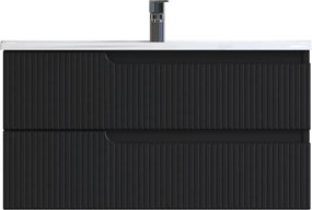 Piramida EURIDIKA fali fürdőszobabútor - műmárvány mosdóval -2 fiókos - PINO FEKETE - 100 x 48 x 53 cm