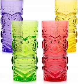 4 Db-os Tiki Bar Pohár Szett 450ML Színes Koktél Hawaii Stílus