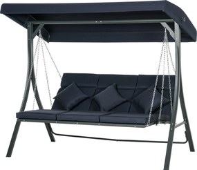Outsunny 3-Fős Hollywoodi Hinta, Állítható Napernyővel Ellátott Hinta Pad, Kerti Hinta Párnákkal, Akár 270 kg Teherbíró Képességgel, Fém, Textil, Söté