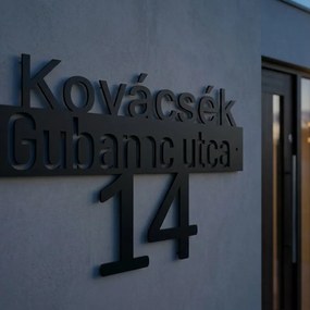 Egyedi alumínium házszámtábla – utcanév + családnév