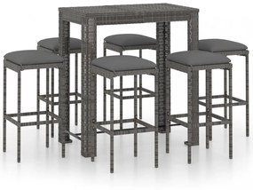 7 részes szürke polyrattan kerti bárszett párnákkal
