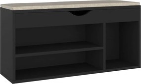 vidaXL fekete szerelt fa cipőtároló pad párnával 104 x 30 x 49 cm