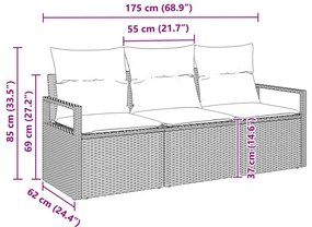 3 darabos kerti kanapé szett párnákkal Barna Poli Rattan, 2 személyes kerti kanapé párnákkal Barna Poli Rattan