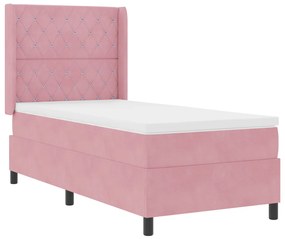 Boxspring Ágy Mattal és LED Fénnyel Rózsaszín 90x190 cm Bársony