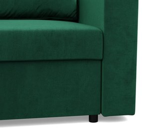 Zeus sarokkanapé, 2 ágyneműtartóval, egyenes kartámasz, bársony, univerzális oldal, hab töltet, zöld