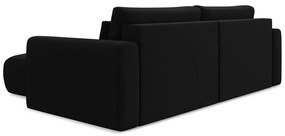 Fekete bársony kinyitható-tárolóhelyes sarokkanapé (jobb oldali-heverő résszel) Kapua – Makamii