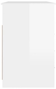 magasfényű fehér szerelt fa íróasztal fiókokkal 102x50x76 cm