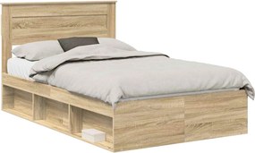 vidaXL Ágykeret fejtámlával Sonoma tölgy 135 x 190 cm Tömör fenyőfa
