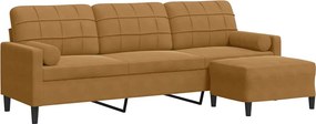 vidaXL 3 személyes barna bársonykanapé lábtartóval 210 cm
