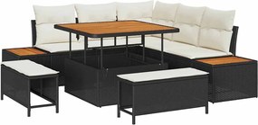 vidaXL Kerti Kanapé Szett 8 pcs Fekete polirattan