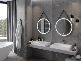 Mexen Reni, LED fürdoszobai tükör háttérvilágítással 70x70 cm, 6000K, fekete keret, páramentes, 9812-070-070-611-70