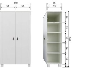 Fehér borovi fenyő ruhásszekrény 111x202 cm Ties – WOOOD