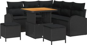 vidaXL Kerti Kanapé Szett párnával 8 pcs Fekete polirattan