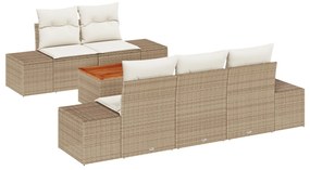 6 darabos Kerti kanapé szett párnákkal bézs Poly Rattan akácia