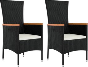 vidaXL 2 db fekete polyrattan kerti szék párnával