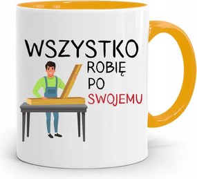 Sárga Asztalos Bögre Mindent A Magam Módján Csinálok, fényképes nyomattal