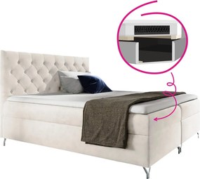 Boxspring ágy, 200x200, fehér Velvet szövet, GULIETTE + ajándék