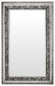 Téglalap alapú élcsiszolt szelíden faragott koptatott vintage ezüst fa keretben 115x75x5cm