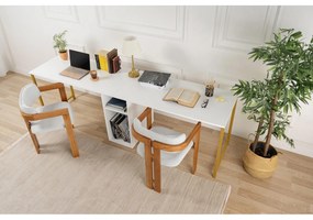Íróasztal Twin Study Desk - Fehér, Arany