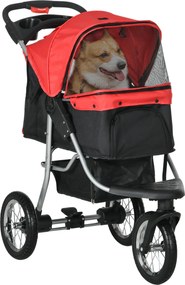 PawHut összecsukható kisállat kocsi kutyák és macskák számára, 10 kg-ig, macska kocsi hálós ablakkal, pohártartóval és tárolókosárral, Piros | Aosom