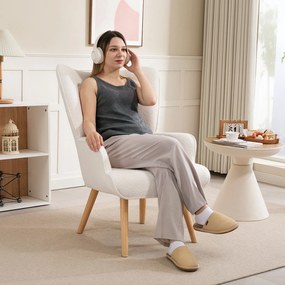 HOMCOM Boucle Szövet Elnöki Szék, Modern Kárpitozott Karosszék Fából Készült Lábakkal, Ergonomikus Fennmaradó Háttámla és Gombos Díszítés, Étkezőbe, N