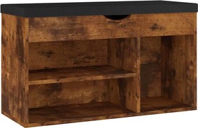 vidaXL füstös tölgy szerelt fa cipőtároló pad párnával 80 x 30 x 47 cm
