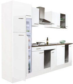 Yorki 270 konyhablokk fehér korpusz,selyemfényű fehér fronttal felülfagyasztós hűtős szekrénnyel