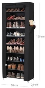 MATIS textil tárolószekrény polcokkal 58x160 cm fekete