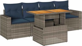 vidaXL 5 részes szürke polyrattan kerti ülőgarnitúra párnákkal