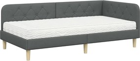 vidaXL Sarokágy keret matracmal Sötétszürke 90 x 190 cm szövet