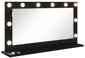 LED világítással ellátott tükör fekete tölgy 80x45x18 cm