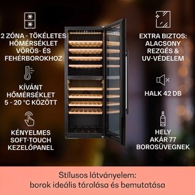 Klarstein Barossa 77 Duo, borhűtő,191 liter, 2 zóna, 77 palack, érintőképernyős, LED, fekete