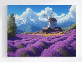 Poszter Tájkép Hegyek Mező Levendula Szélmalom 80x60