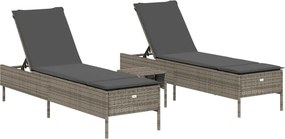 vidaXL 3 részes szürke polyrattan napozóágy szett párnával