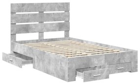 vidaXL Ágykeret fiókkal fejtámlával Beton Szürke 120 x 190 cm Faanyag