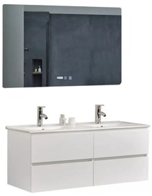Hongkong Duo White 120 komplett fürdőszoba bútor fali mosdószekrénnyel, dupla kerámia mosdóval és tükörrel