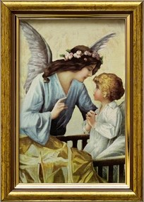 Vászonkép 18x13 Őrangyal Arany Angyal Díszített Fa Keret