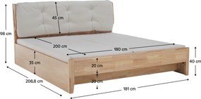 Franciaágy, 180x200, masszív fa, természetes, FLORENCIA