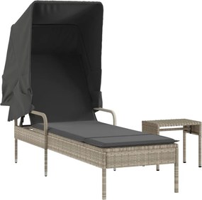 vidaXL világosszürke polyrattan napozóágy tetővel és asztallal