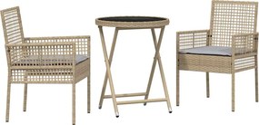 vidaXL Kert Bistro Készlet 3 pcs Bézs polirattan