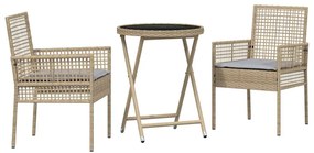 vidaXL Kert Bistro Készlet 3 pcs Bézs polirattan